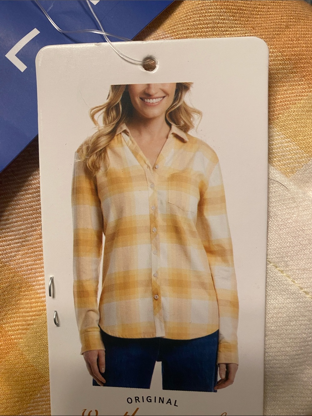 Weatherproof Vintage Women's Flannel Shirt Large Yellow Plaid Button Down